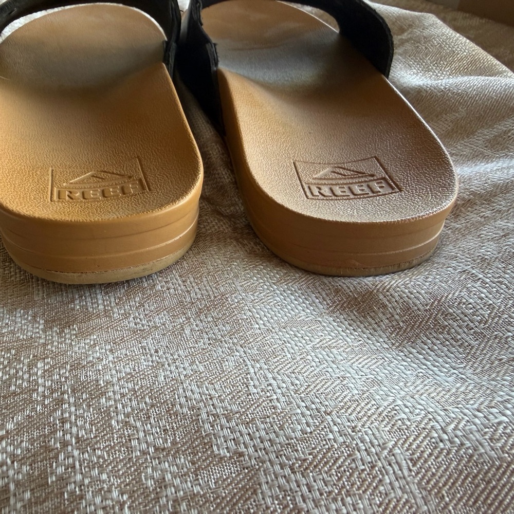 Reef Black Slide Sandals with Tan Footbed & Logo Accent - Picture 3 of 5